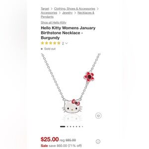Hello Kitty Silver and January Red Hibiscus flowers Birthday Necklace
